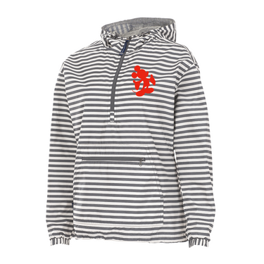 Grey and White Striped 1/4 Zip Rain Jacket w/ Red Silhouette -LINED LADIES FIT (Pre-order)
